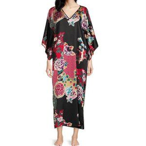 Natori satin silky floral caftan Royal Garden print L - NWT